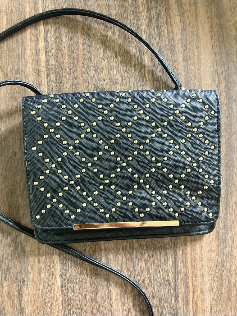 Black Studded Crossbody Bag with Gold Accent - Picture 2 of 6